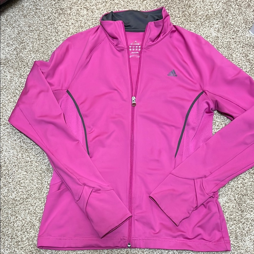 Adidas Pink Sweatshirt with Stand-Up Collar and Fitted Silhouette